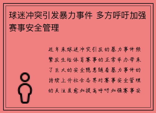 球迷冲突引发暴力事件 多方呼吁加强赛事安全管理